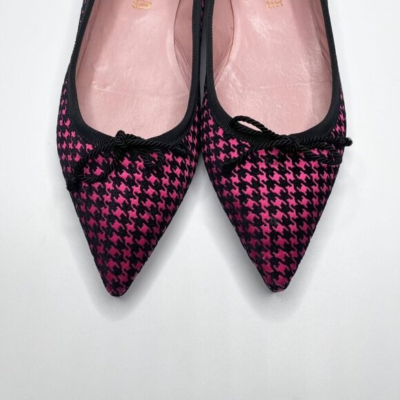 PRETTY BALLERINA ELLA BLACK FUCHSIA PINK HOUNDSTOOTH FLAT SHOES - 9,5 - Picture 7 of 9